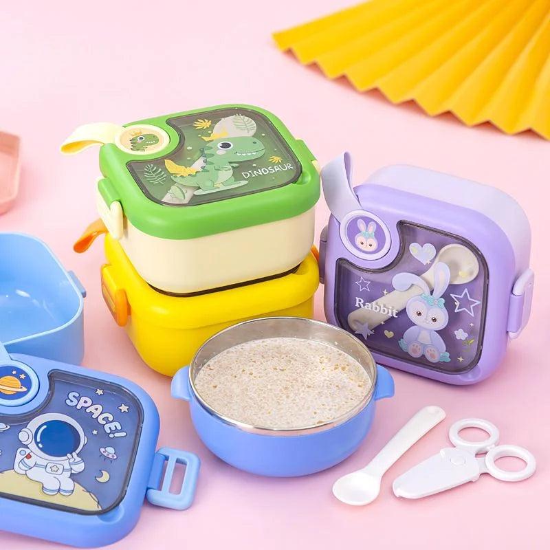 Square Kids Stainless Steel Lunch Box with Spoon and Scissor - 750 ml