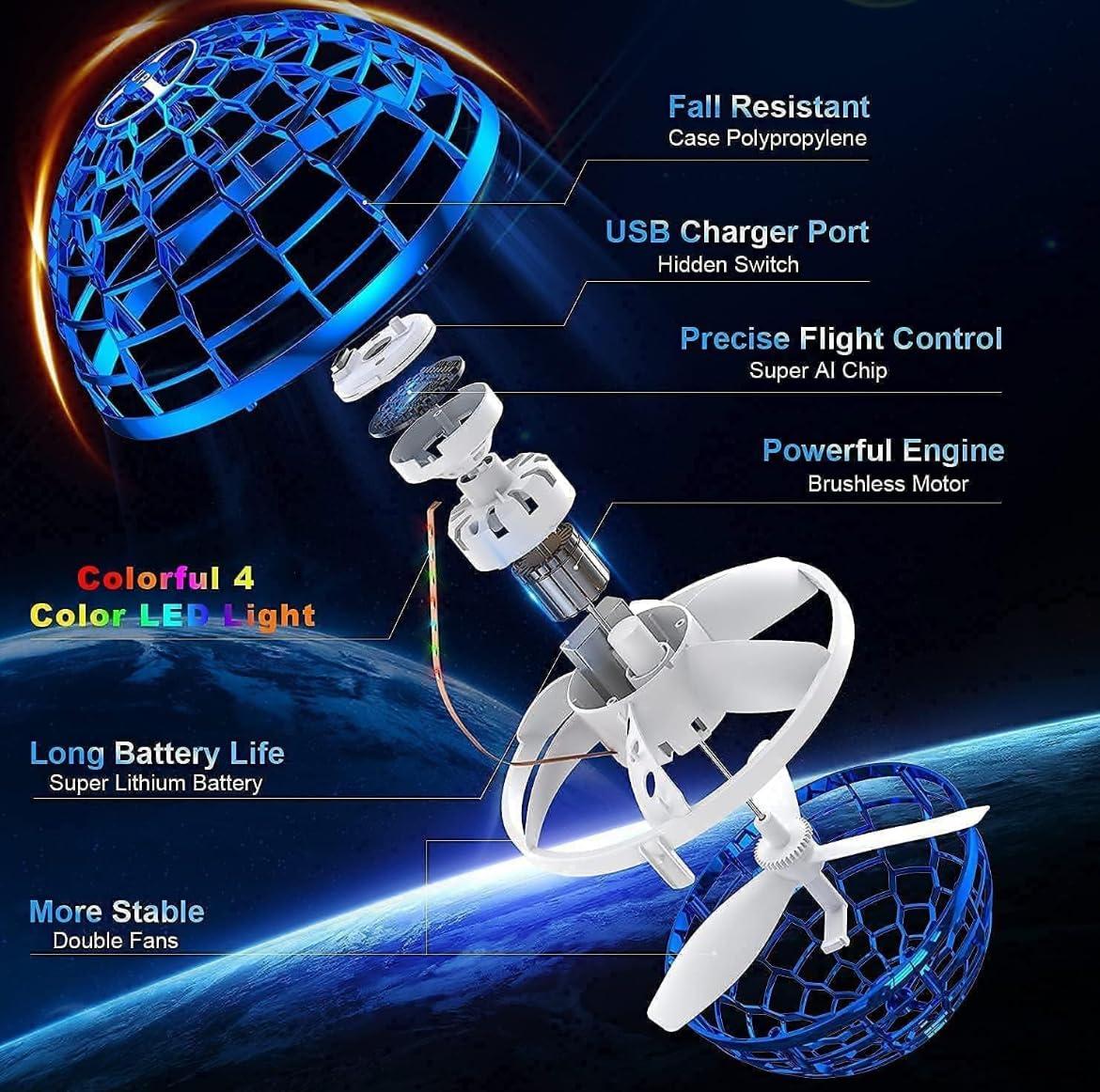 Flying Ball Toy Flyorb Magic Ball Boomerang Mini Pro Flying Spinner Fidget Toys for Boys Girls Kids Adult Indoor Outdoor USB Rechargeable Built-in RGB Lights 360°Rotating