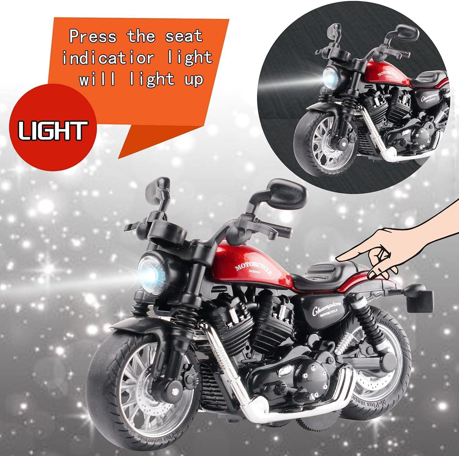 Die-Cast Metal 1:14 Scale Cruiser Motorcycle with Moving Handle & Pull Back Action (M1215- Blood Red)