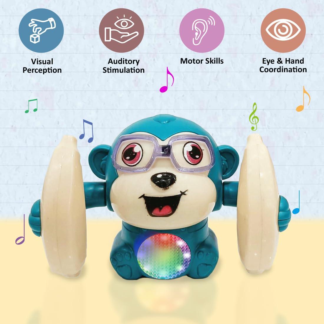 Rolling Banana Monkey Toys with Voice/Touch Sensor On Dancing Monkey Dancing Toy for Kids Rolling Electric Monkey for Children Doll Tumble Monkey Toy with Sound&Light Effects - Multi Color