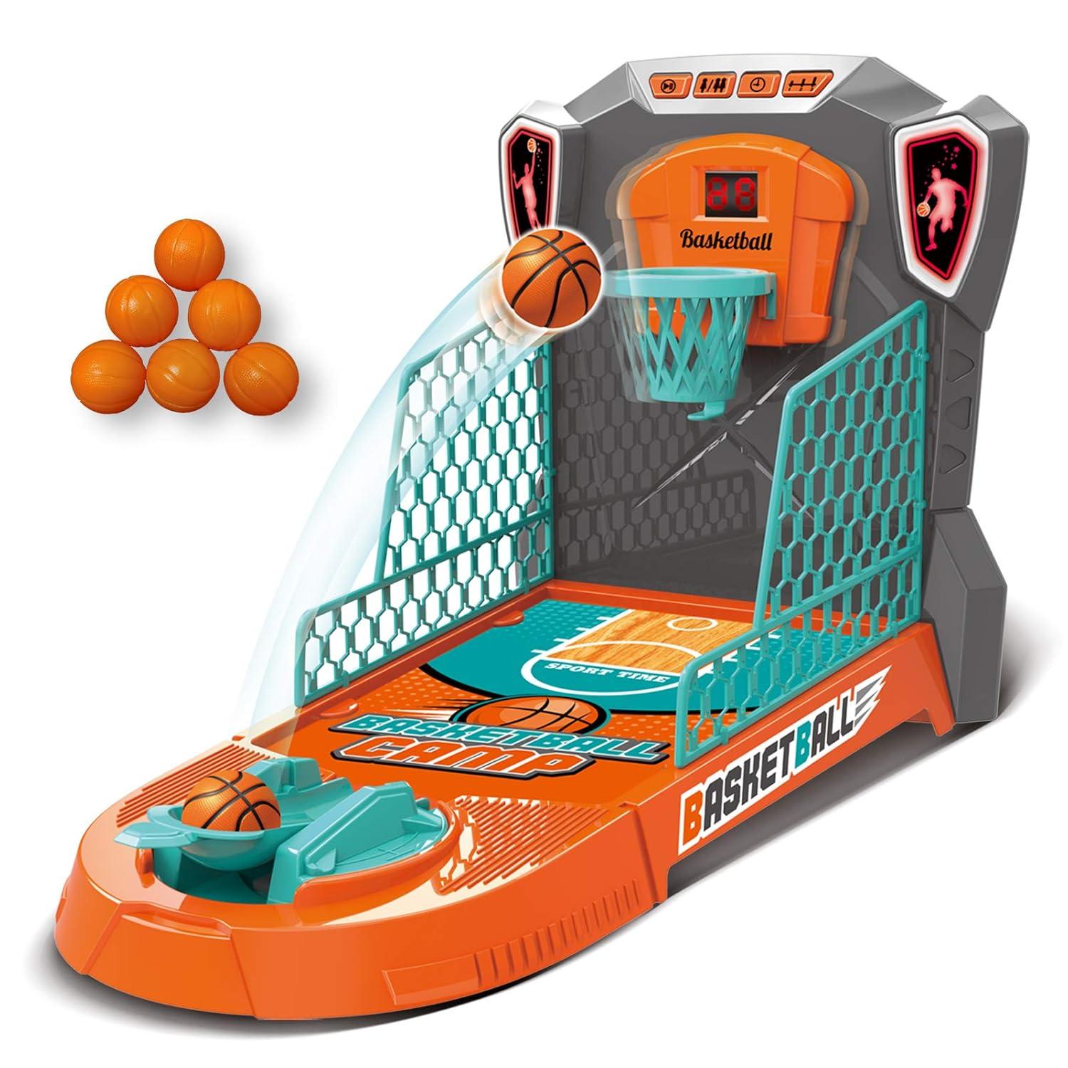Basketball Shooting Game Toy, Desktop Table Basketball Games Set with Basketball Court, Move Basket, Light and Score Fun Sports