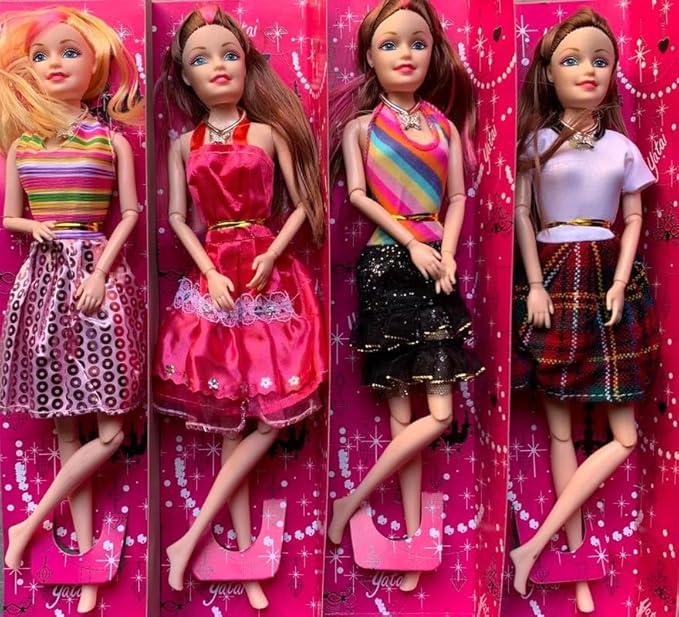 Beautiful Doll Toy Set with Movable Joints, Makeup and Cute Doll, Style Doll Set for Girls, Kids Doll House, Medical kit for Kids (Pack of 4)