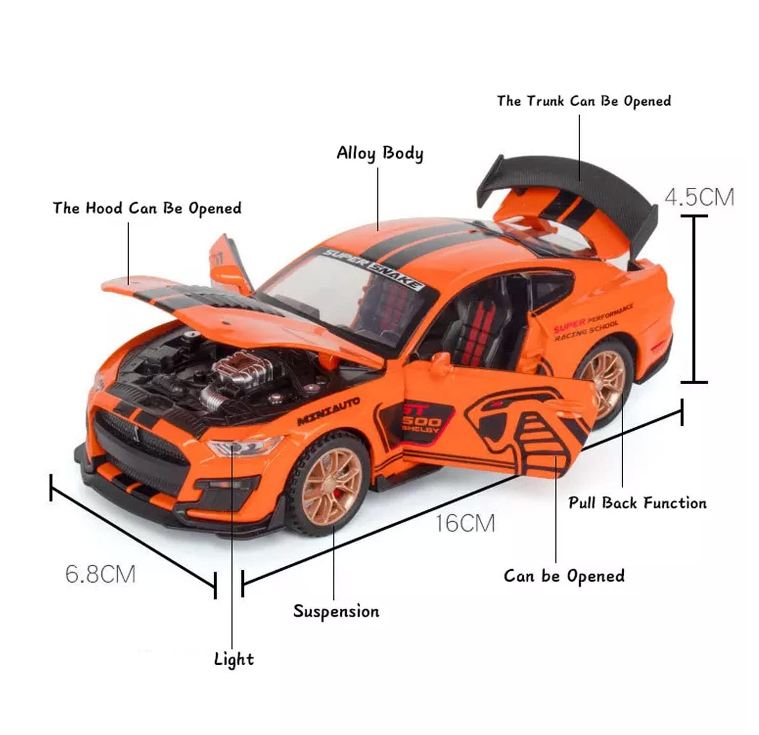 Die-Cast Mustang GT500 Shelby Metal Pull Back Car with Sound and Light for Kids  (Multicolor, Pack of: 1)