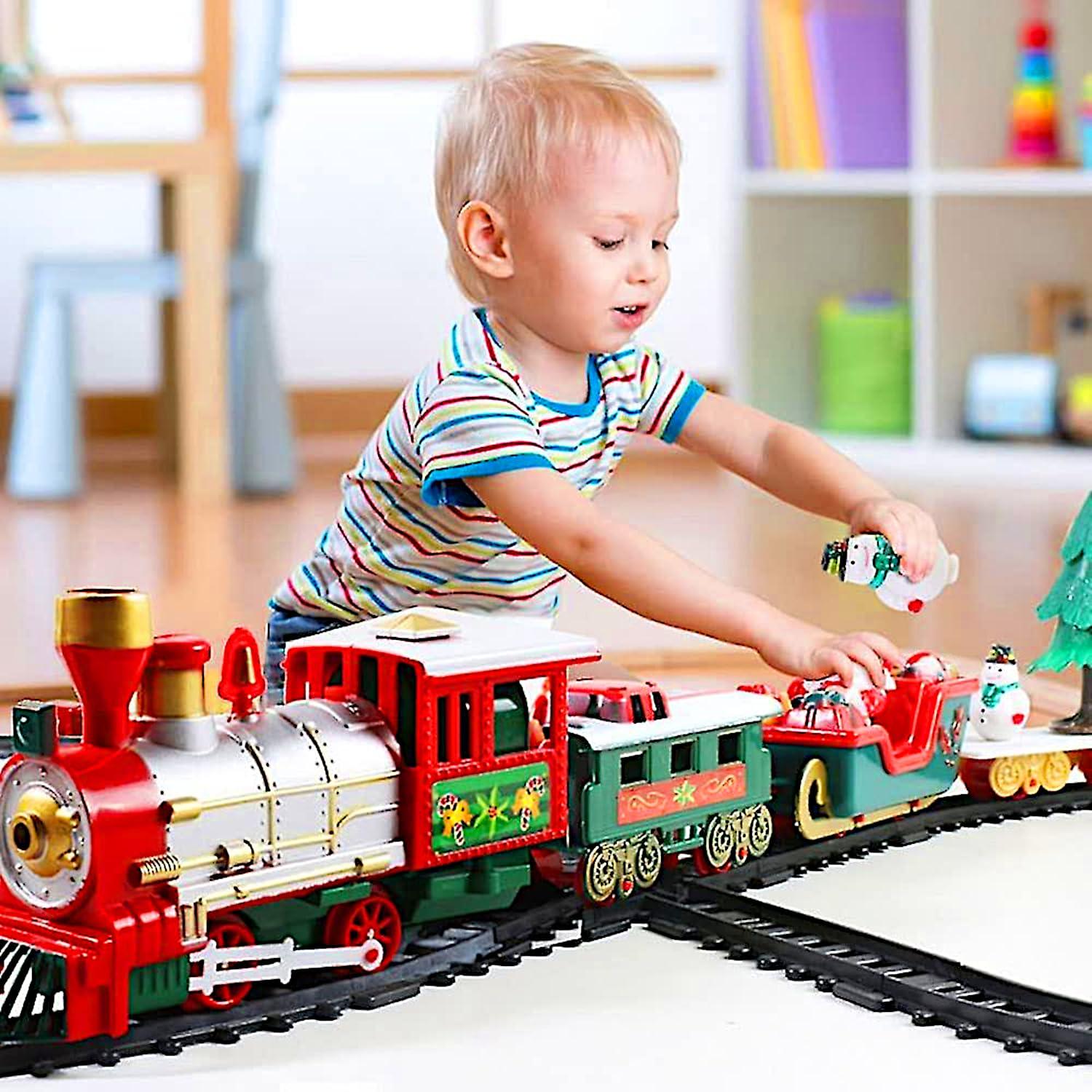 Kidoyz Christmas Tree Music Train Set, Xmas Sounds Light Locomotive, 22pcs Electric Engine Railway Track Playset, Kids Gifts Express Cargo Toy Rail, Snowman Carriage Santa Clause Sleigh