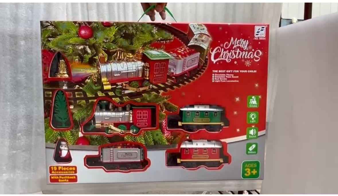 Kidoyz Christmas Tree Music Train Set, Xmas Sounds Light Locomotive, 22pcs Electric Engine Railway Track Playset, Kids Gifts Express Cargo Toy Rail, Snowman Carriage Santa Clause Sleigh