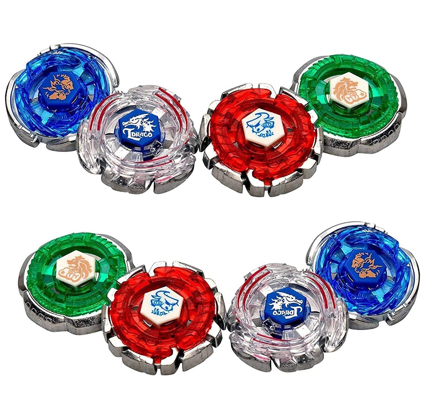 8 in 2 Metal Spinning Tops Combo with Stadium Set and 3 Launchers (8 Tops, 3 launchers, 1 Stadium) (MultiColor) Toy