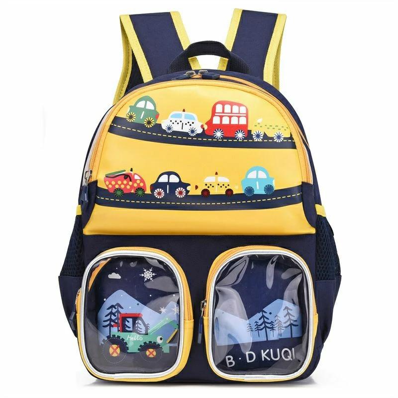 Trendy Kids Cartoon Character Backpack for Kindergarten - Fun, Durable, Spacious with Front Pockets - Bule-Yellow
