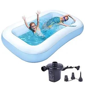 5.5 Feet Rectangular Inflatable Pool with Electric Pump Family Full-Sized Swimming Bathtub for Kids Outdoor