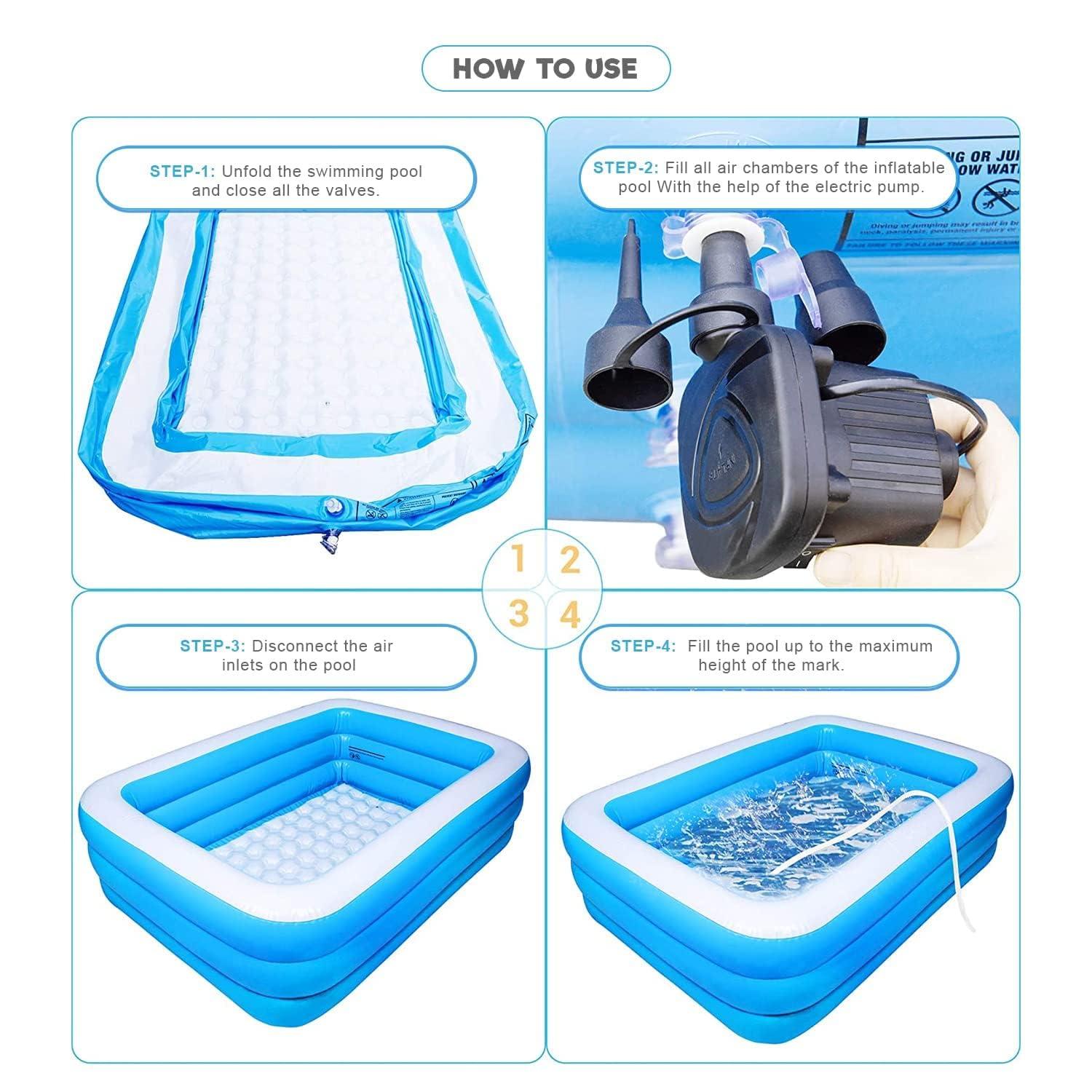 10ft Swimming Pool for Adults Big Size With Electric Pump | Inflatable Family Bath Tub for Adult and Kids