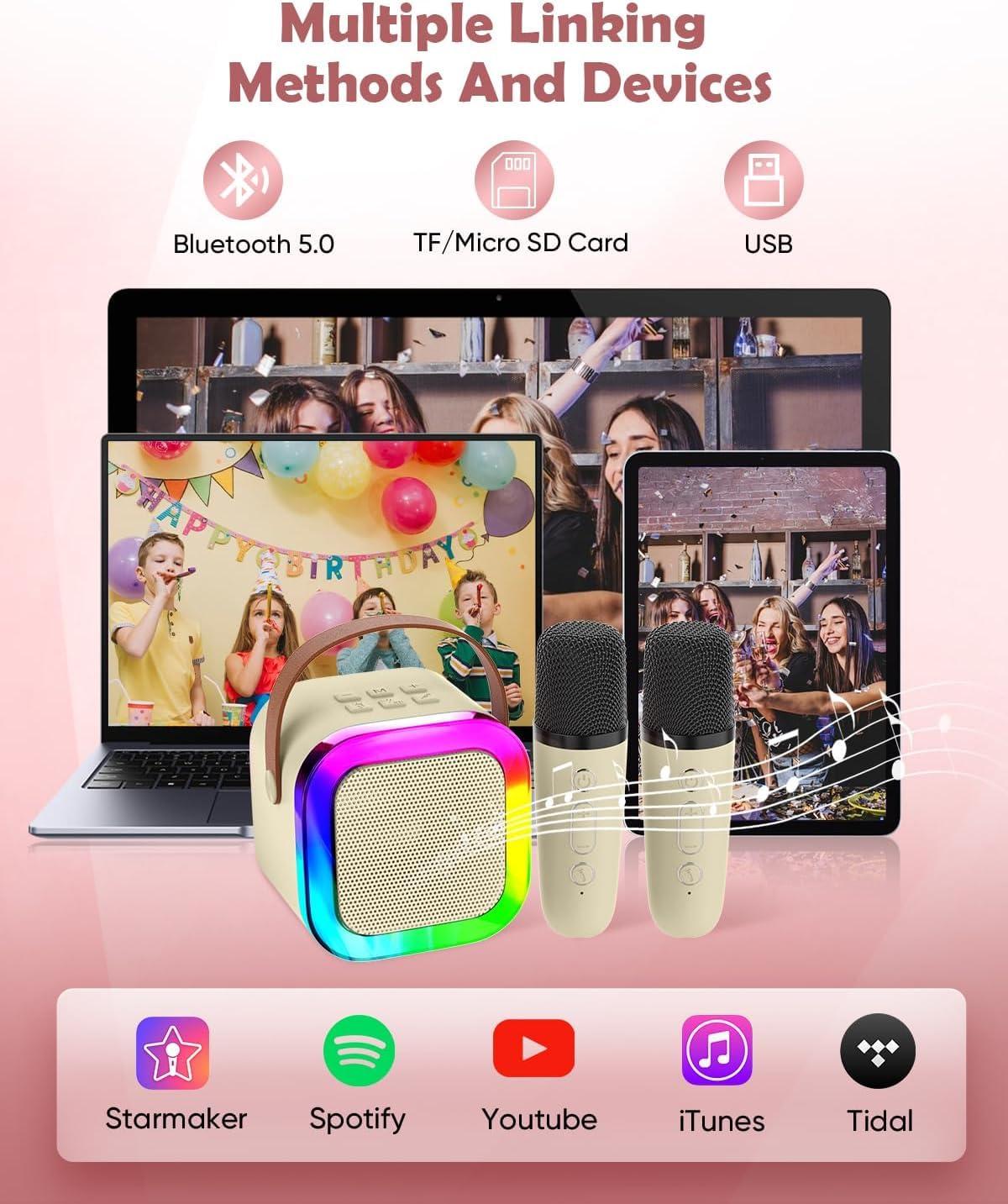 Mini Portable Bluetooth Karaoke Speaker With Wireless Microphone and Lights  (Multicolor)