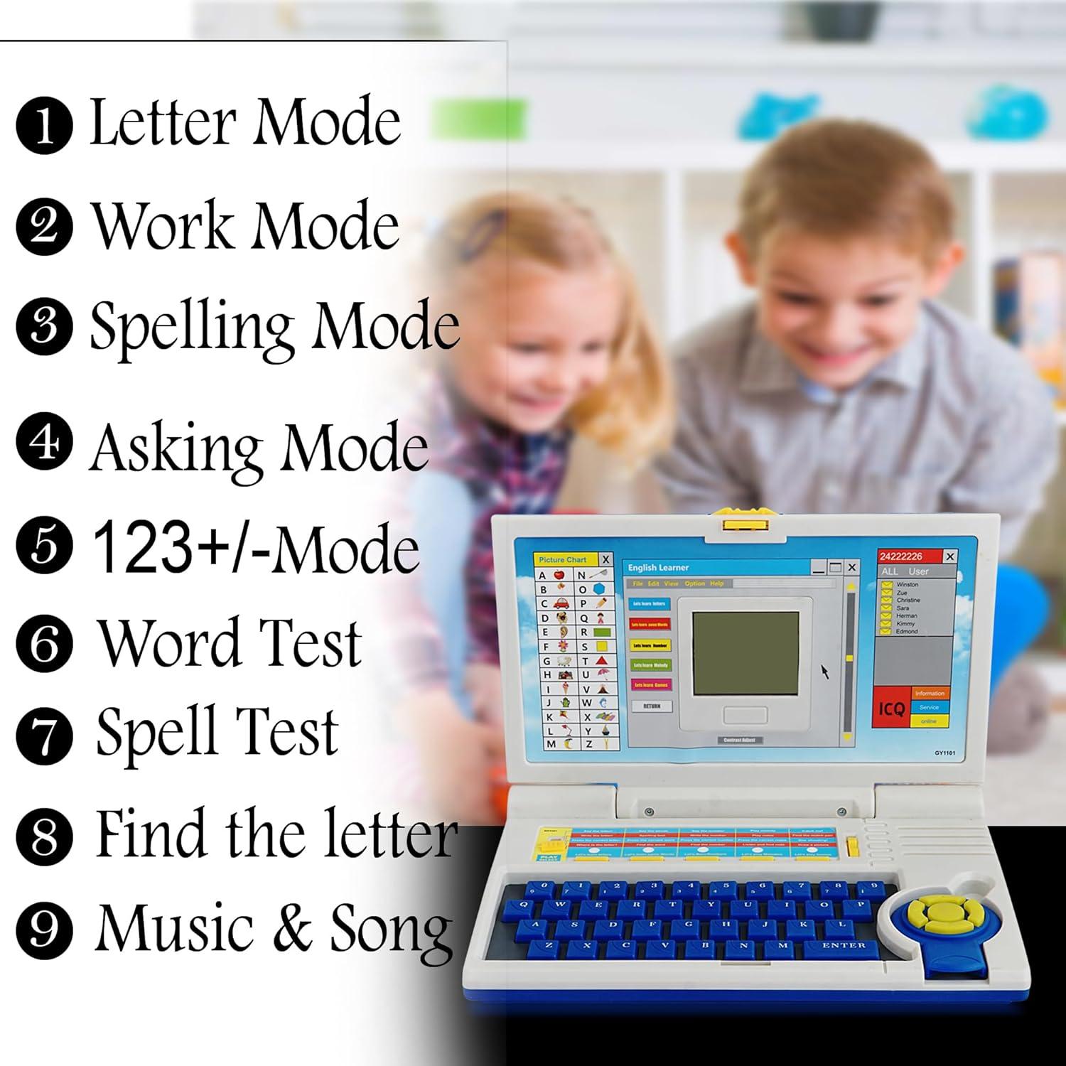 Educational Laptop Computer Toy for Kids with Mouse - 20 Activities English Learner Notebook with Games - Learn Alphabets, Words, Numbers and Music - Color As Per Stock