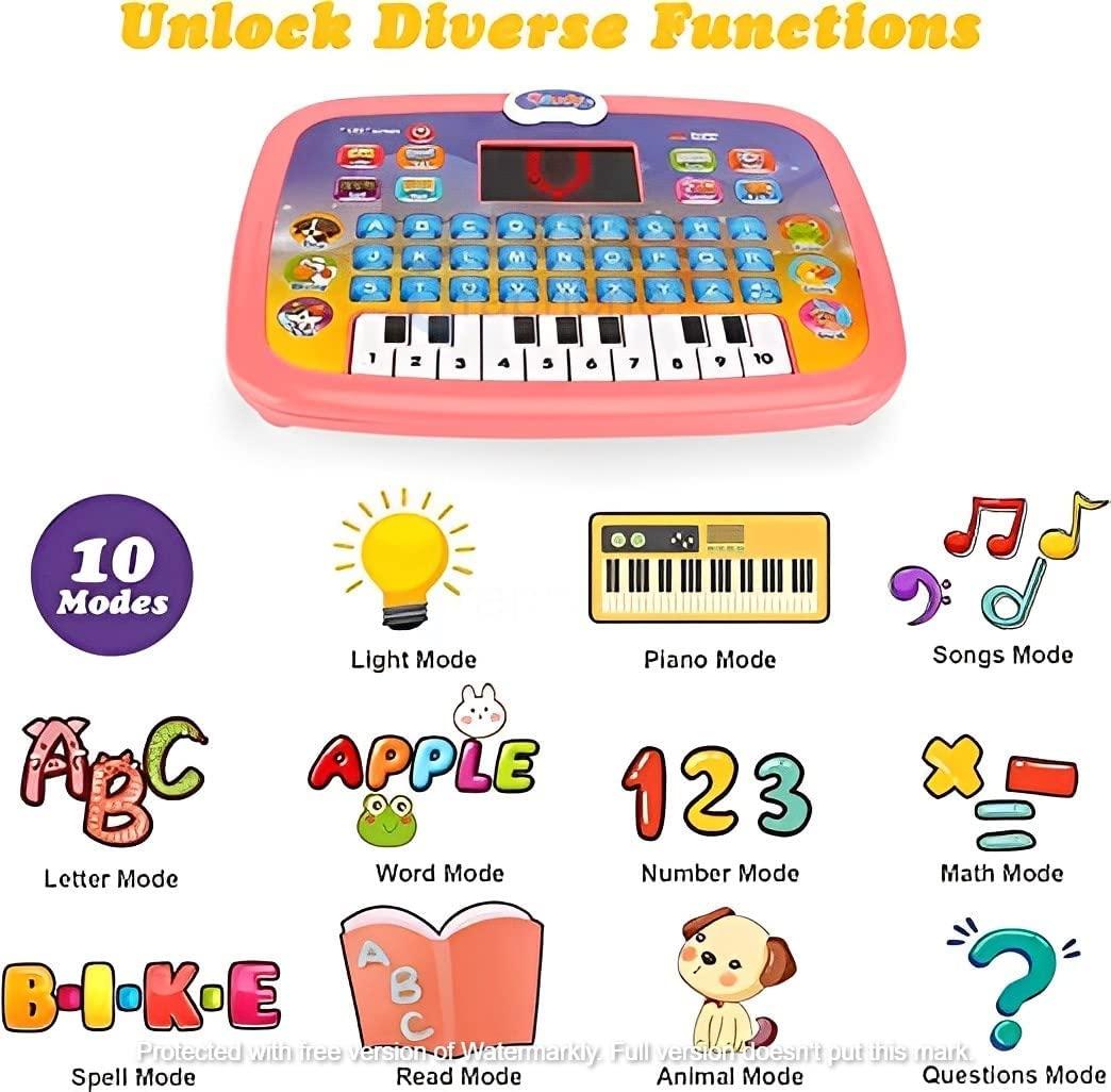 Kids LED Screen Educational Computer Toy with Music & Lights for Early Learning | Toy Computer with Piano for ABC & 123 Learning | 26 English Words | Kids Game Laptop Plastic-Multicolour