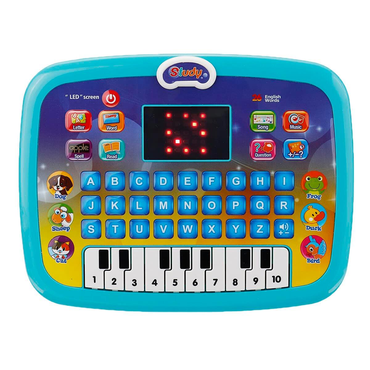 Kids LED Screen Educational Computer Toy with Music & Lights for Early Learning | Toy Computer with Piano for ABC & 123 Learning | 26 English Words | Kids Game Laptop Plastic-Multicolour