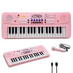 Musical Piano Keyboard, Pink, 37 Keys with Microphone, 8 Rhythms and Tones, USB Powered, Recording Function, Educational Musical Toy for Children 18 Months to 5 Years