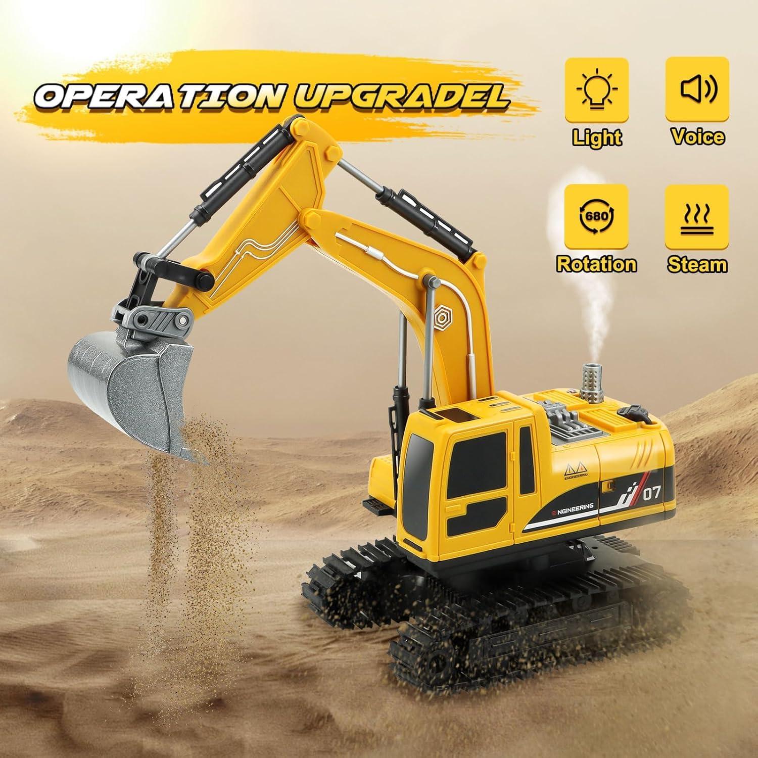 CB Toy Excavator for Kids – 1:22 11-Channel Metal Remote Control Construction Vehicle with Lights, Sounds & 360° Rotation Yellow Digger Truck (Ages 6–12)